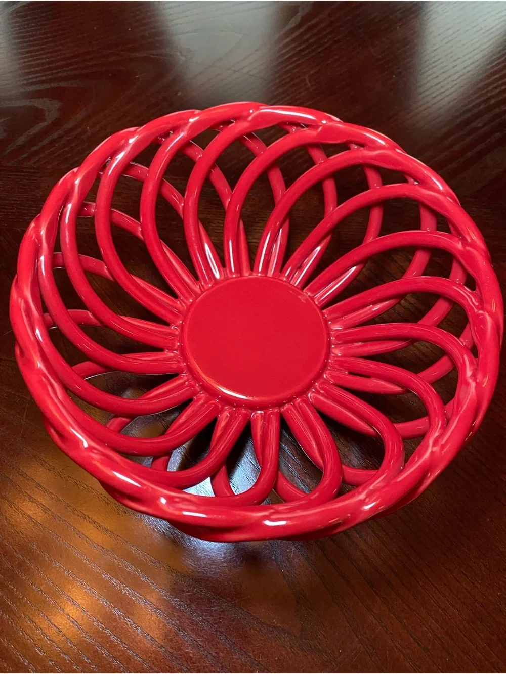 Vibrant Red Ceramic Open Weave Lattice Decorative Bread or Fruit Bowl 8.5 inch